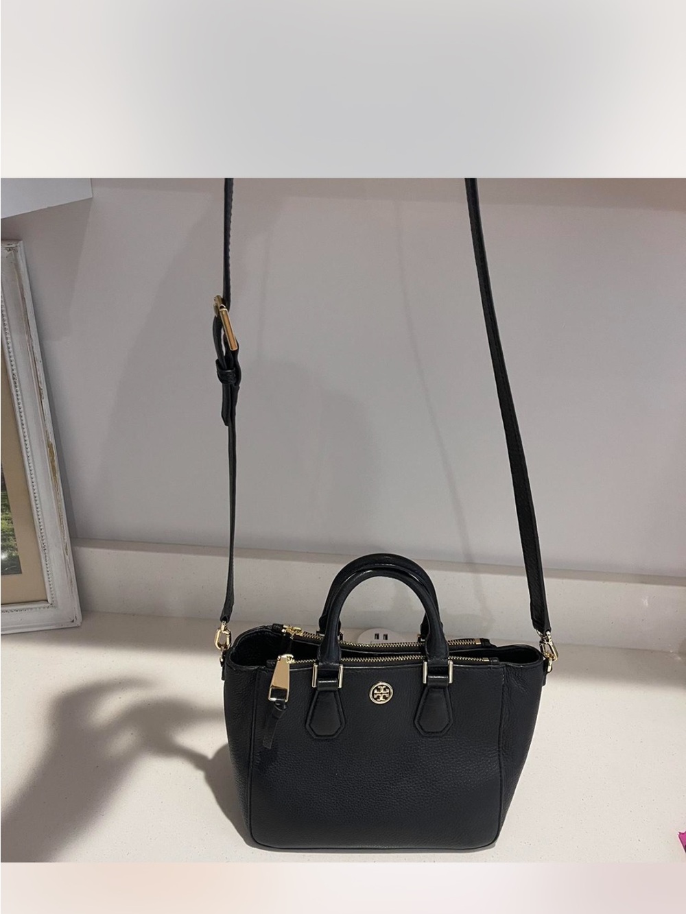 Tory Burch Black Pebbled Leather Double-Zip Crossbody Bag - Picture 4 of 4